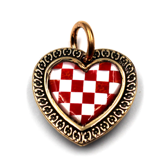 (bzp377-N0335S) Bronze Checkerboard Heart Pendant