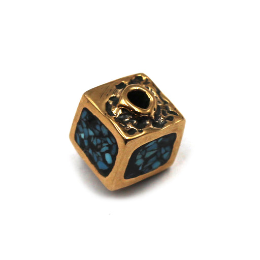 Bronze Turquoise Inlay Bead